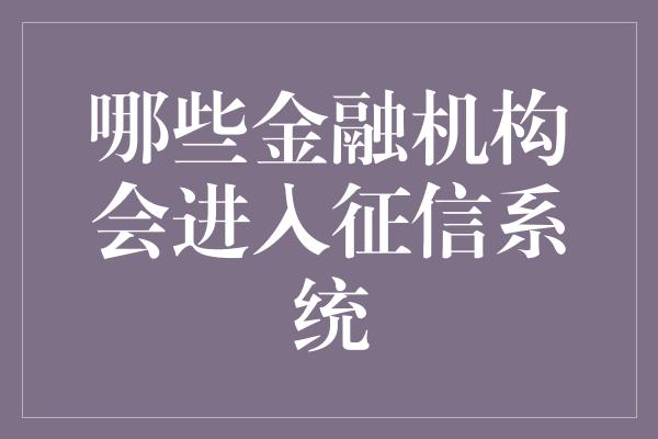 哪些金融机构会进入征信系统