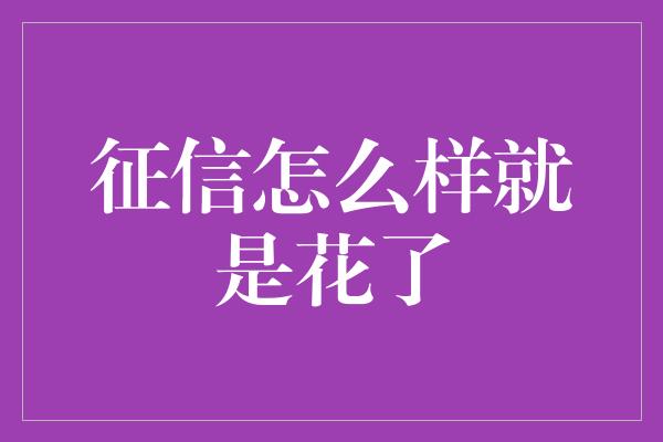 征信怎么样就是花了