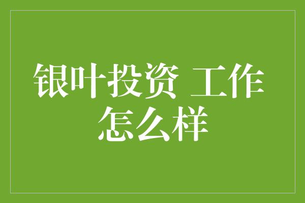 银叶投资 工作 怎么样