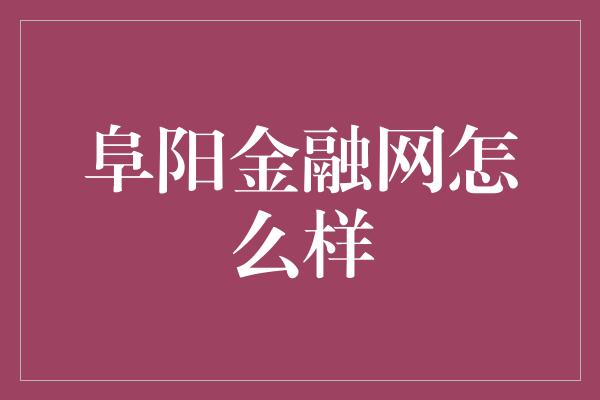 阜阳金融网怎么样